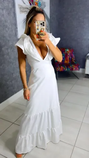 6486 Ruffle v-neck maxi dress
