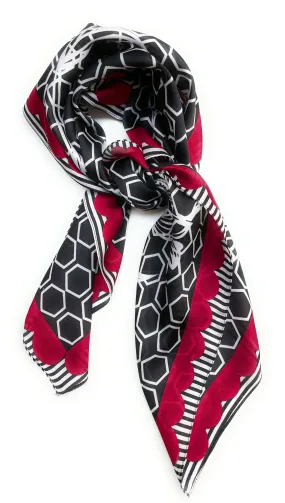 70cm x 70cm Square Silk Scarf Black Red White hexagon Scarf Thin Womens