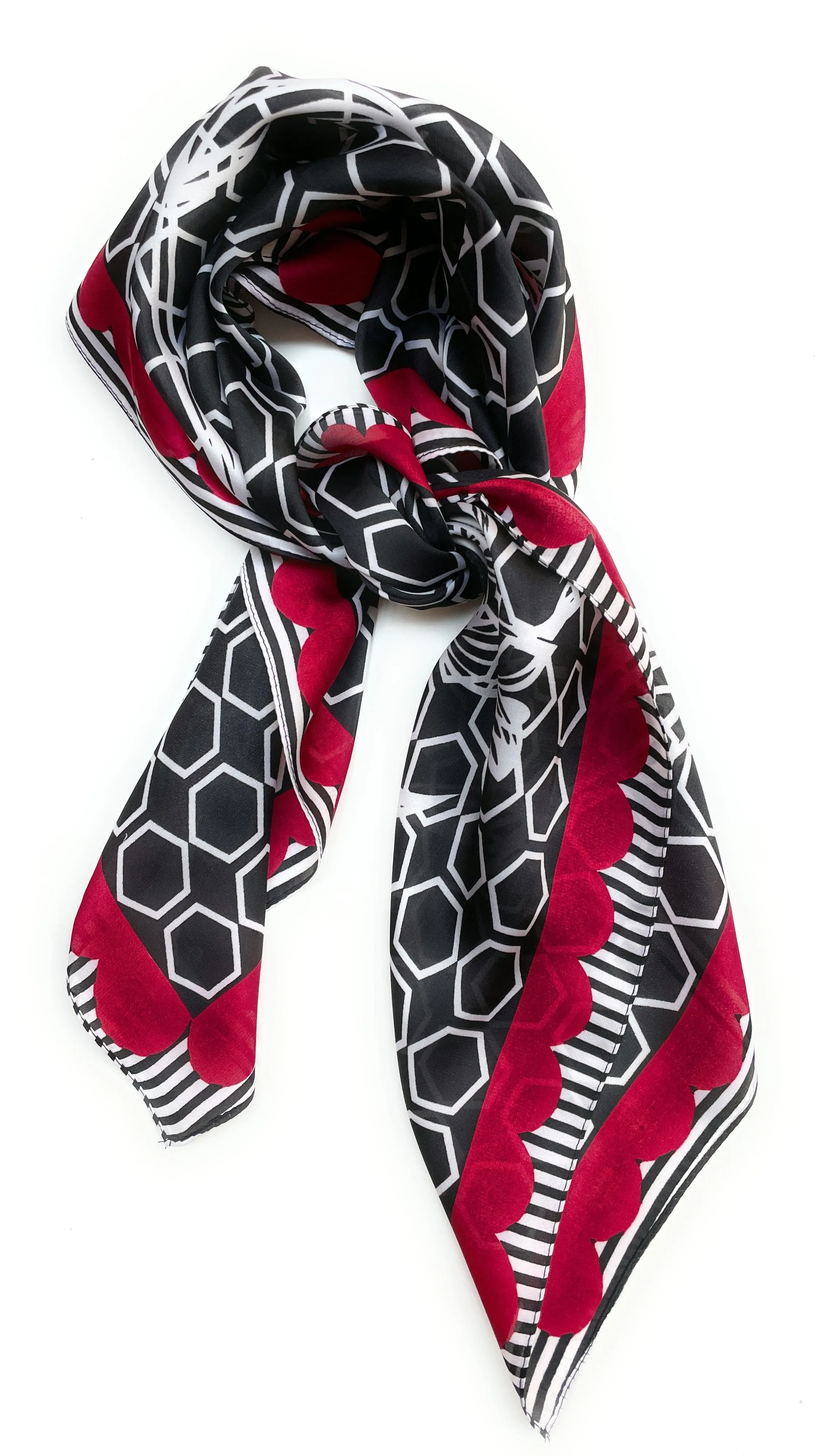 70cm x 70cm Square Silk Scarf Black Red White hexagon Scarf Thin Womens