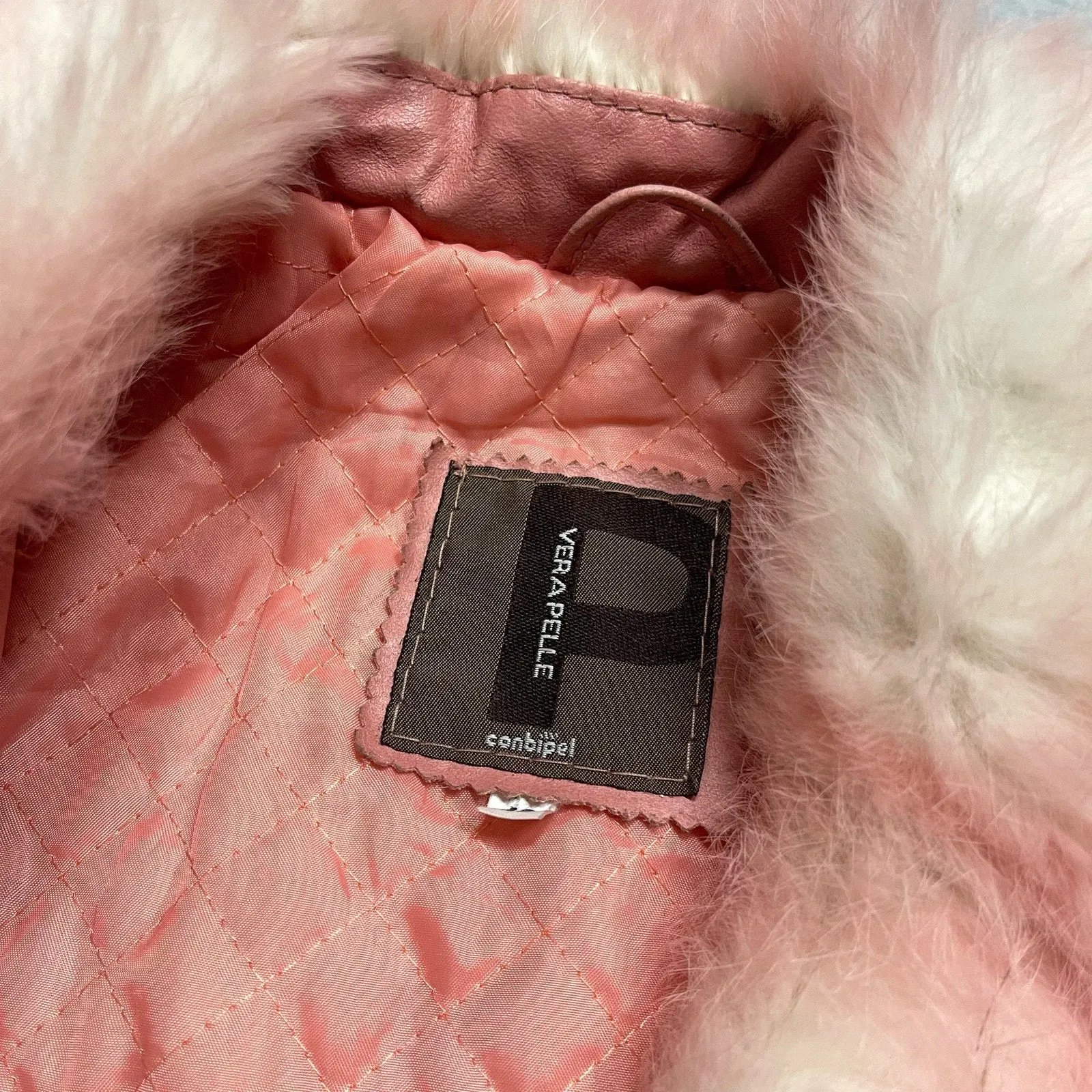90s pink leather jacket fur trim (XS/S)