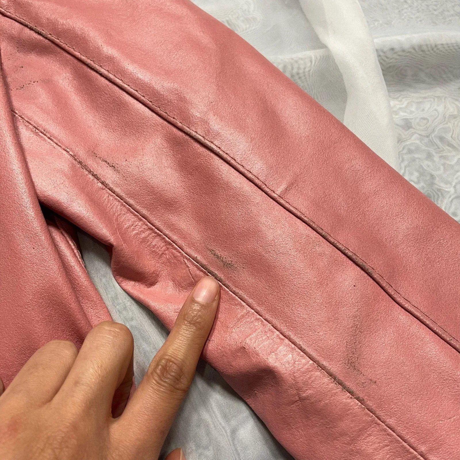 90s pink leather jacket fur trim (XS/S)