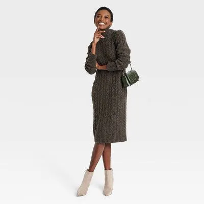 A New Day Women's Turtleneck Long Sleeve Winter Midi Sweater Dress