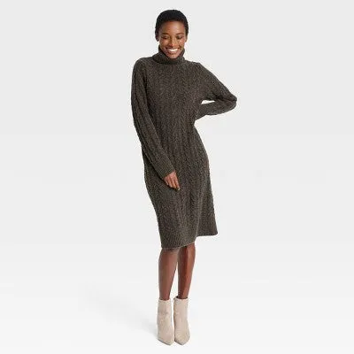 A New Day Women's Turtleneck Long Sleeve Winter Midi Sweater Dress