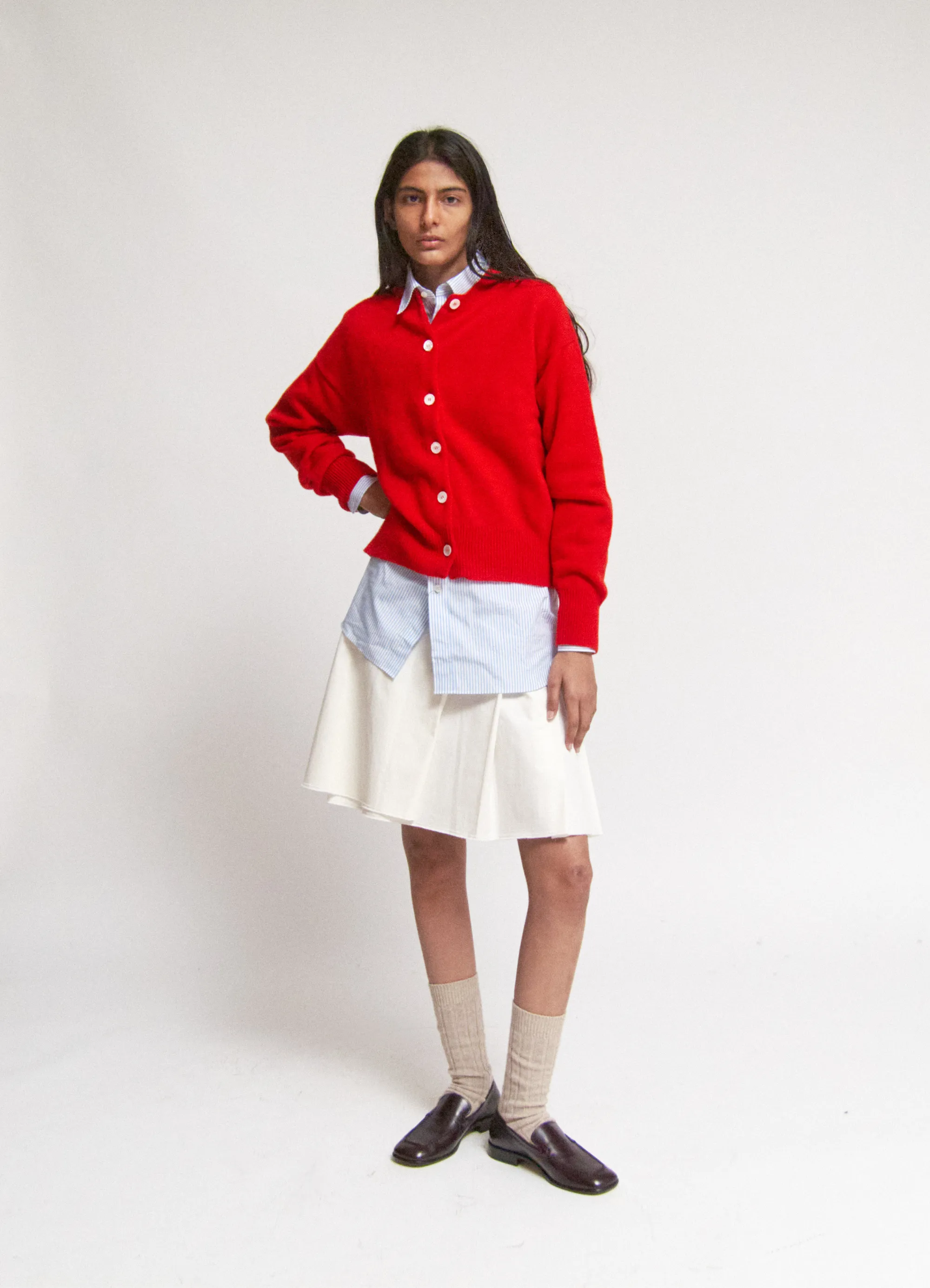 Ada Crewneck Cardigan in Poppy Red