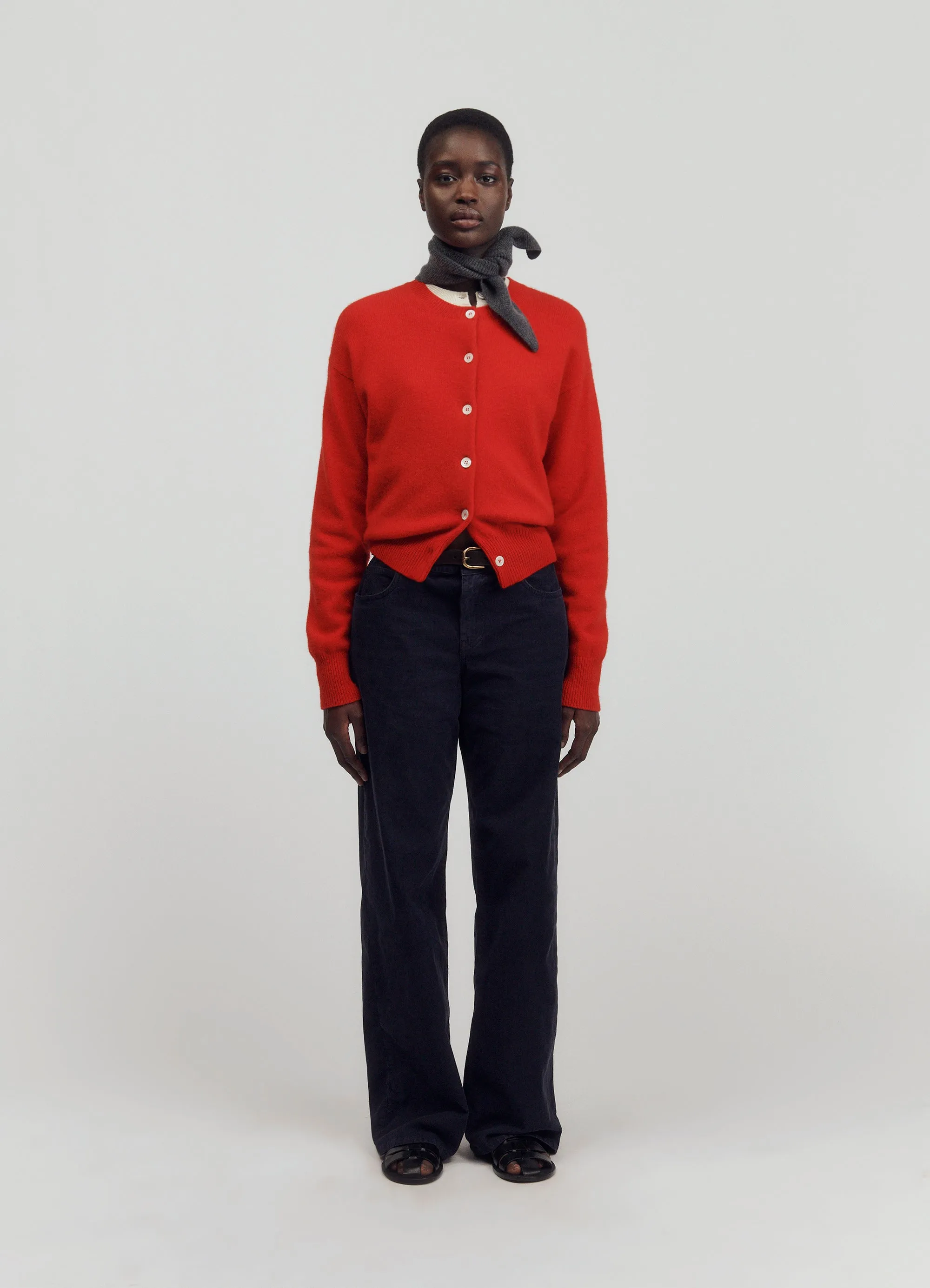 Ada Crewneck Cardigan in Poppy Red