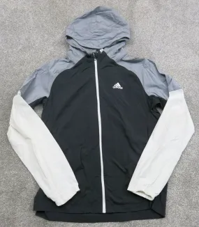 Adidas Track Jacket Men s Small Black White Long Sleeves Full Zip Hooded Jacket