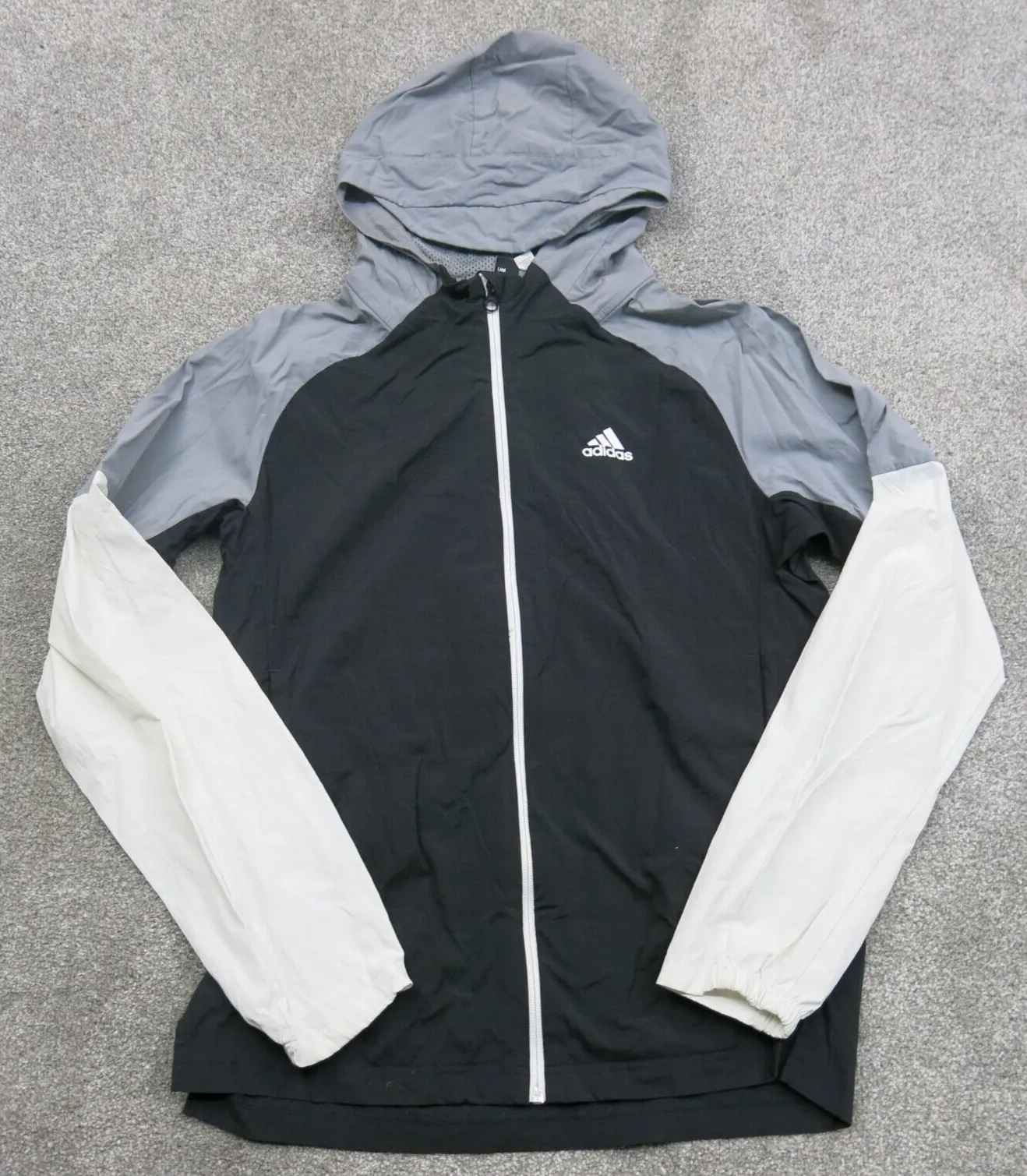 Adidas Track Jacket Men s Small Black White Long Sleeves Full Zip Hooded Jacket