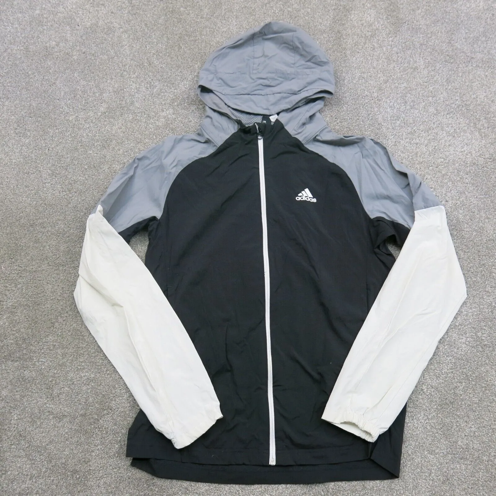 Adidas Track Jacket Men s Small Black White Long Sleeves Full Zip Hooded Jacket