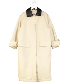ASOS Design Beige Padded Overcoat With Faux Leather Collar UK 10