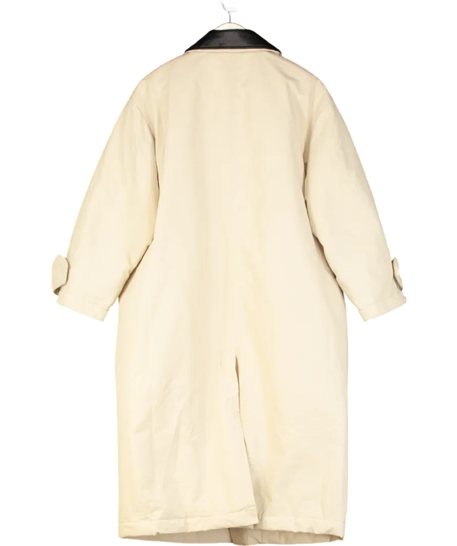 ASOS Design Beige Padded Overcoat With Faux Leather Collar UK 10