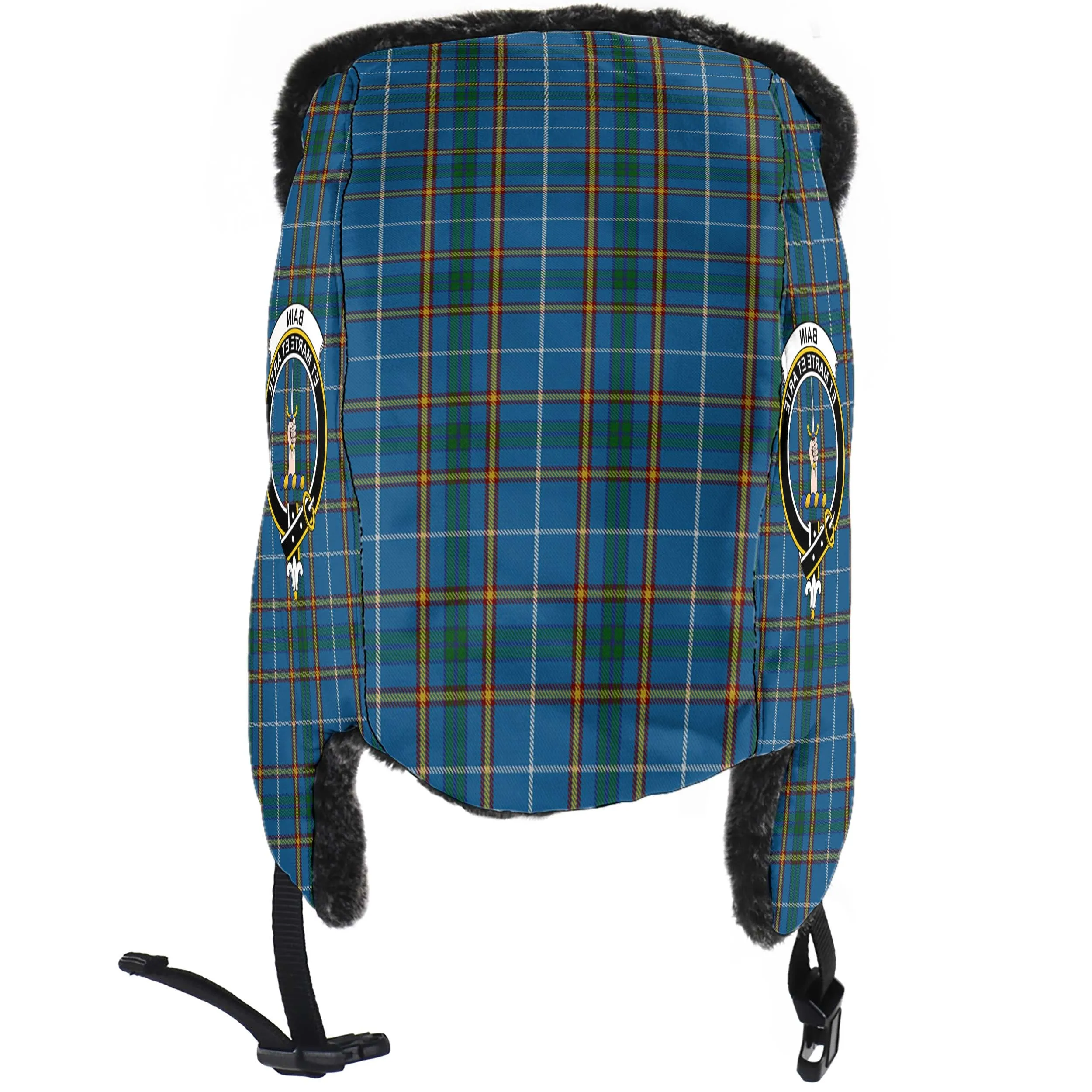 Bain Tartan Winter Trapper Hat with Family Crest