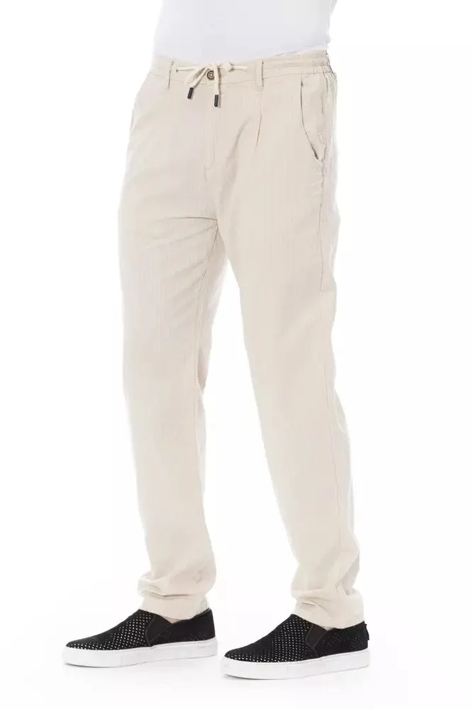 Baldinini Trend Chic Beige Cotton Chino Trousers with Drawstring