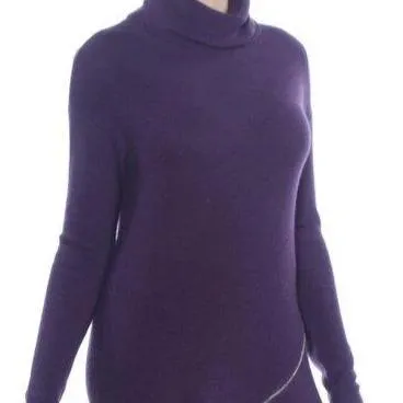 Bar III Zipper-Trim Turtleneck Sweater Purple L