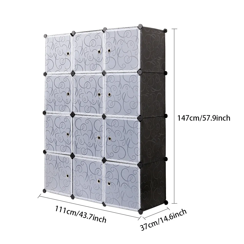 Bedroom PP Storage Wardrobe, 12 /20Cubes, with White Door Panel Twill Printed