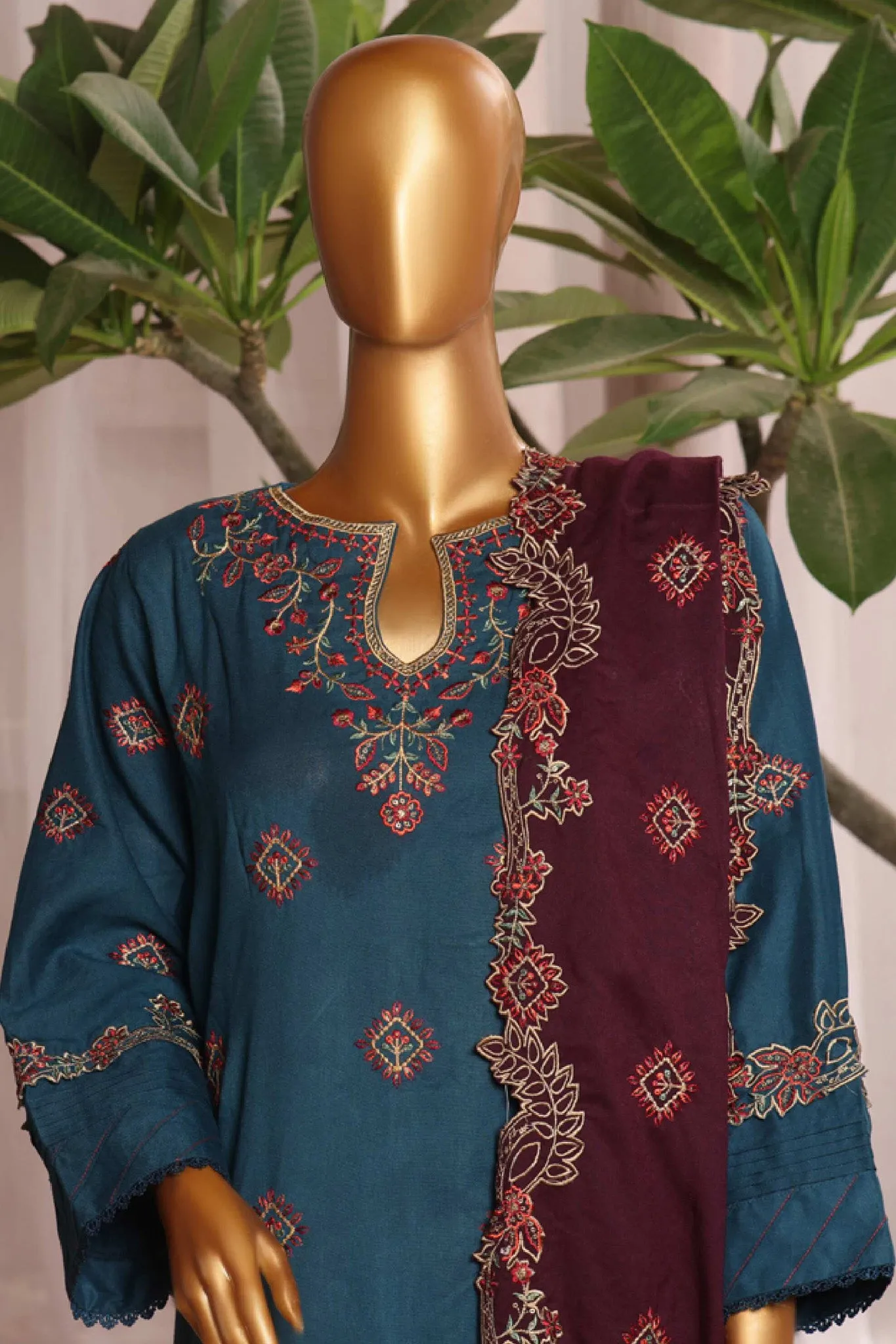 Bin Saeed Stitched 3 Piece Luxury Emb Karandi Vol-02 Collection'2024-SFB-1041-Sea Green