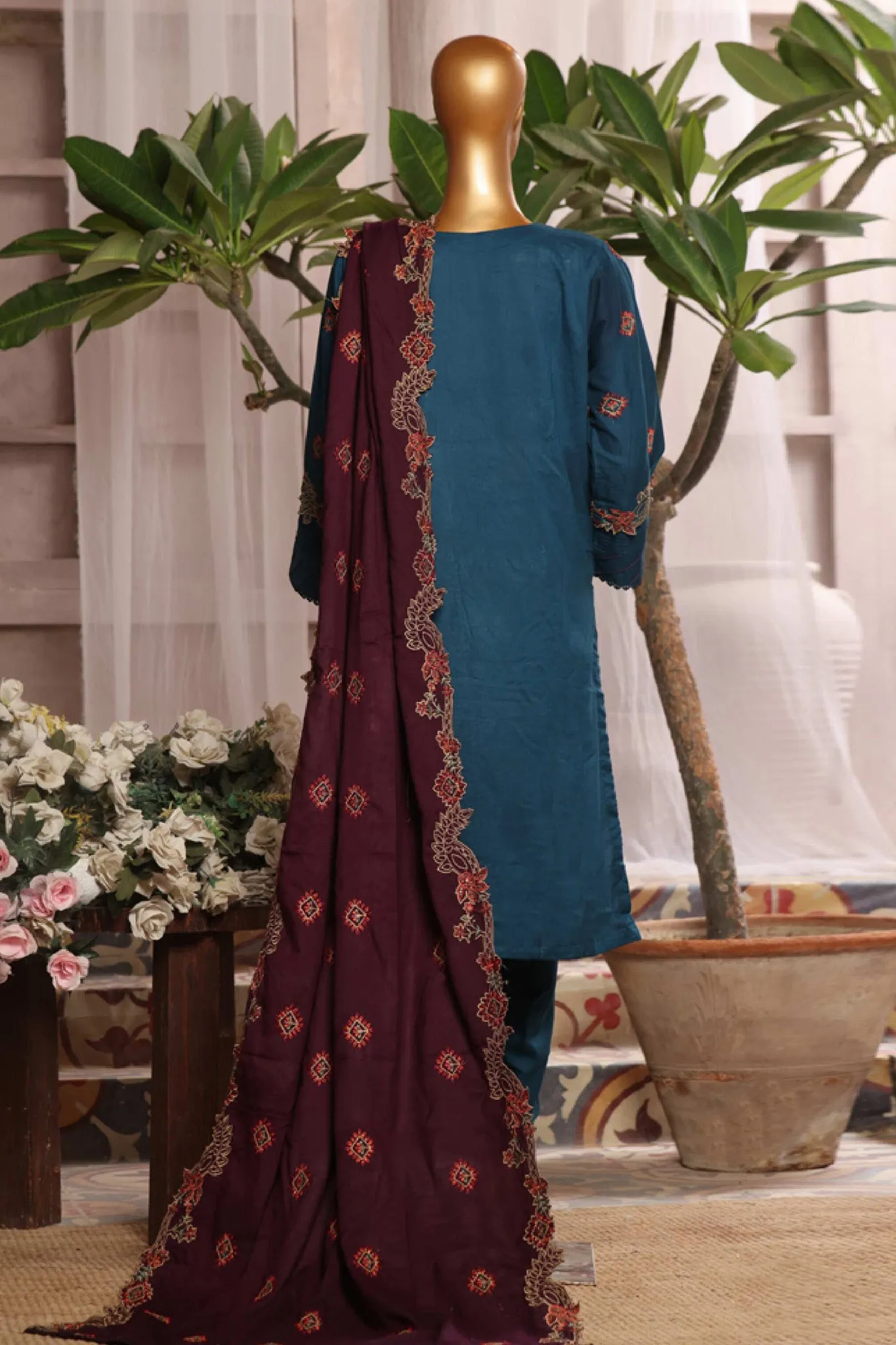 Bin Saeed Stitched 3 Piece Luxury Emb Karandi Vol-02 Collection'2024-SFB-1041-Sea Green