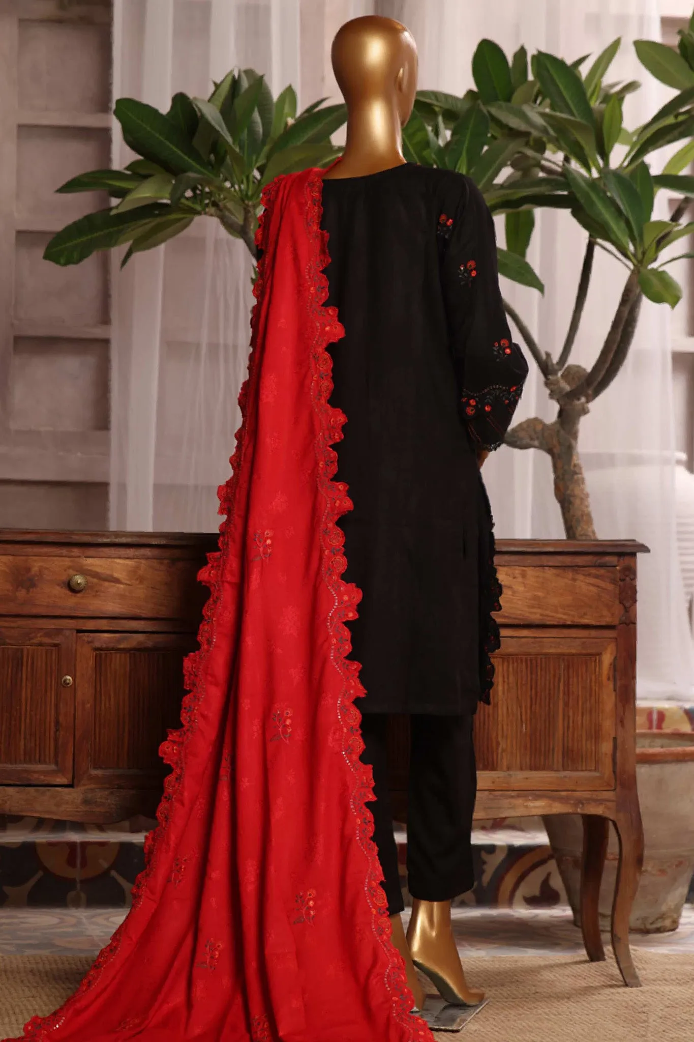 Bin Saeed Stitched 3 Piece Luxury Emb Karandi Vol-02 Collection'2024-SFB-1047-Black