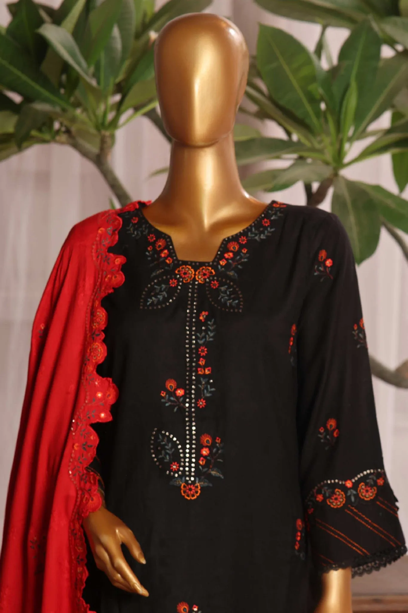 Bin Saeed Stitched 3 Piece Luxury Emb Karandi Vol-02 Collection'2024-SFB-1047-Black