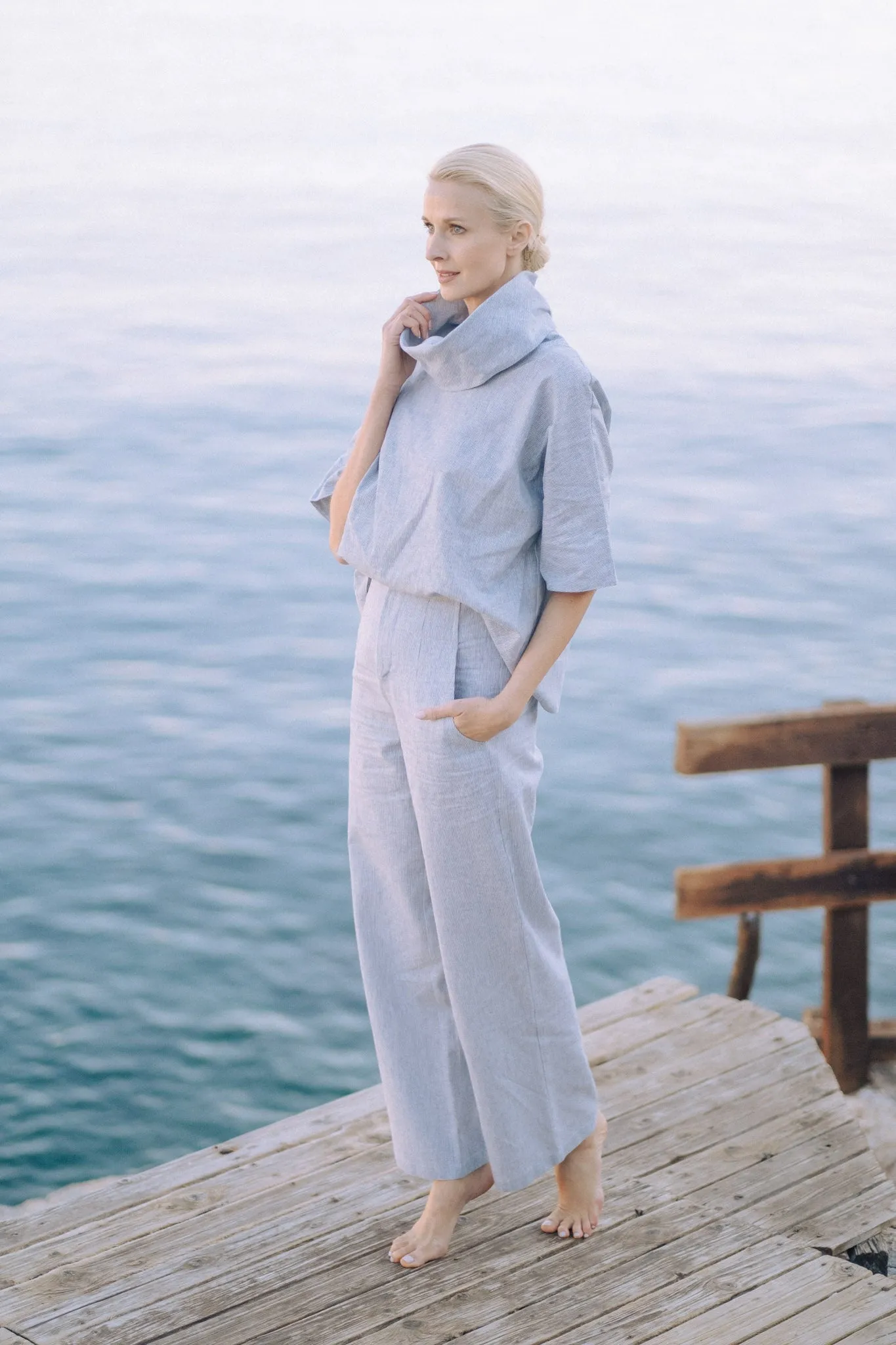 Bjorn Linen Top French Blue Stripe