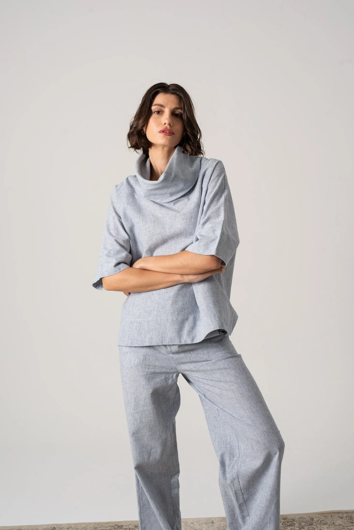 Bjorn Linen Top French Blue Stripe