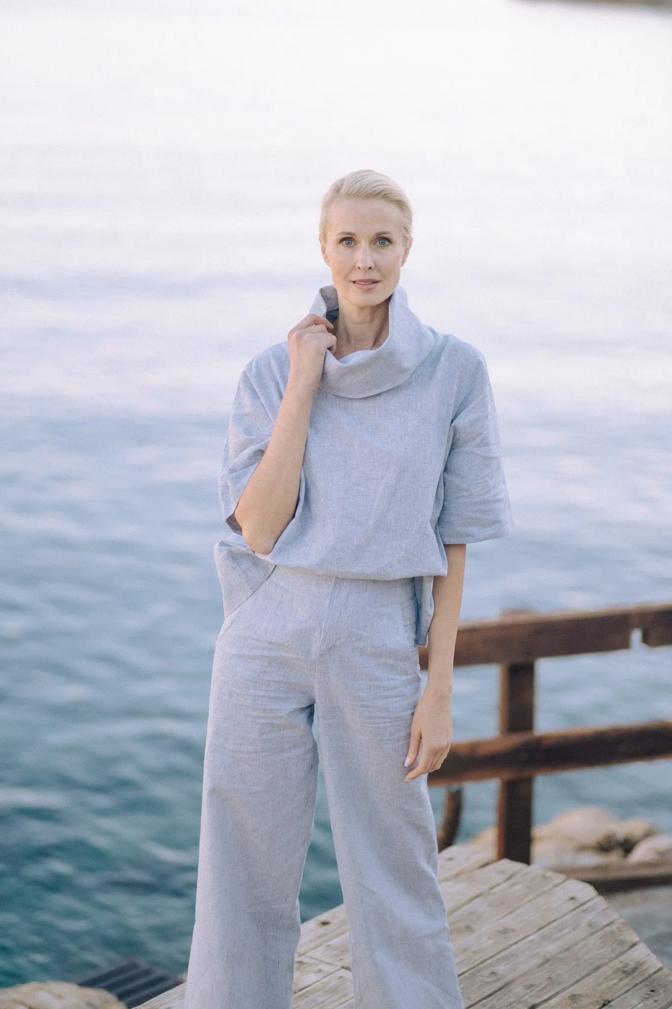 Bjorn Linen Top French Blue Stripe