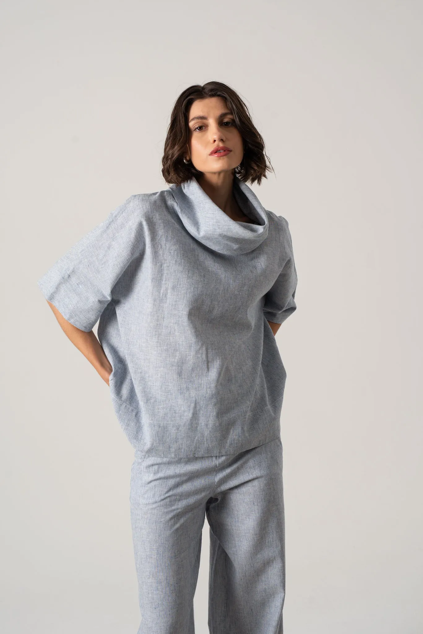 Bjorn Linen Top French Blue Stripe