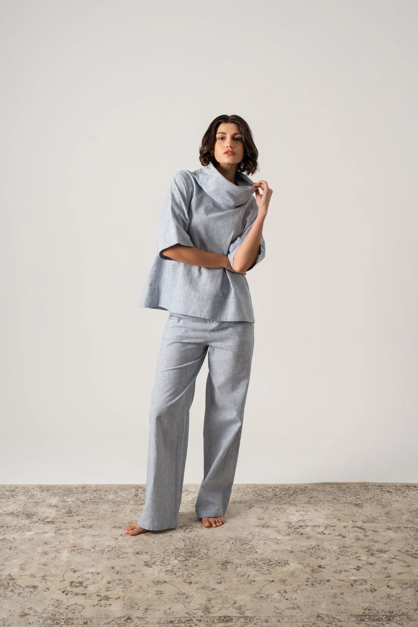 Bjorn Linen Top French Blue Stripe