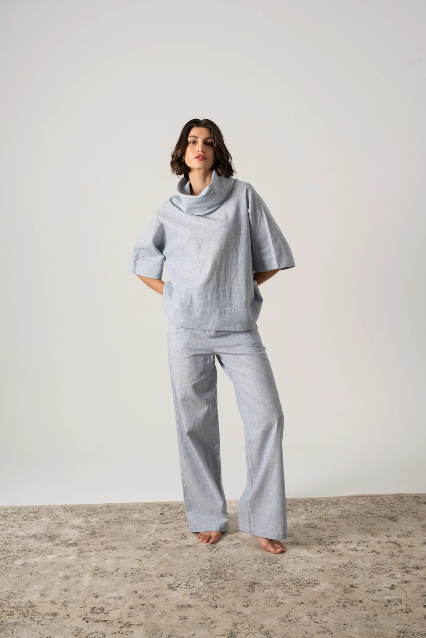 Bjorn Linen Top French Blue Stripe