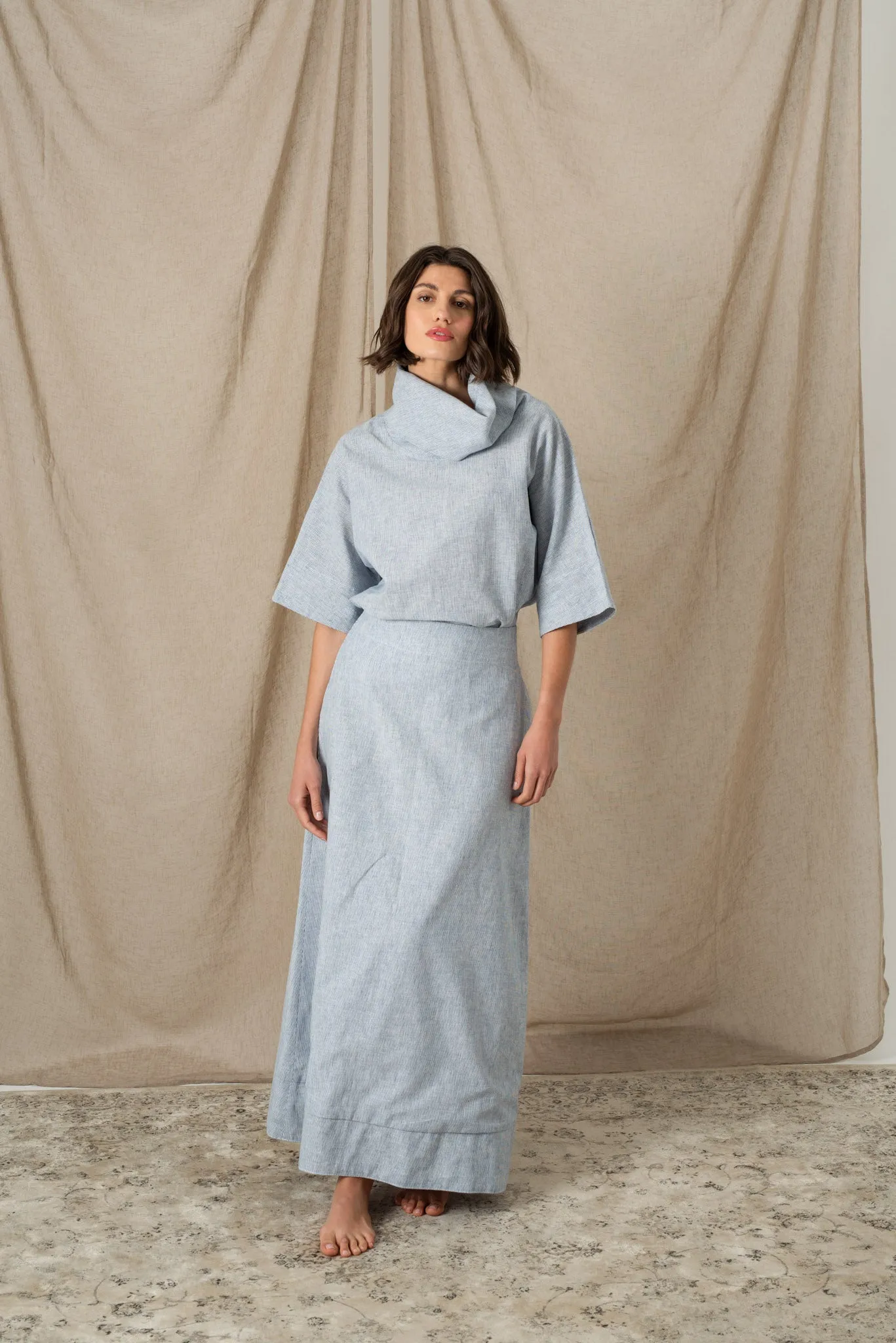Bjorn Linen Top French Blue Stripe
