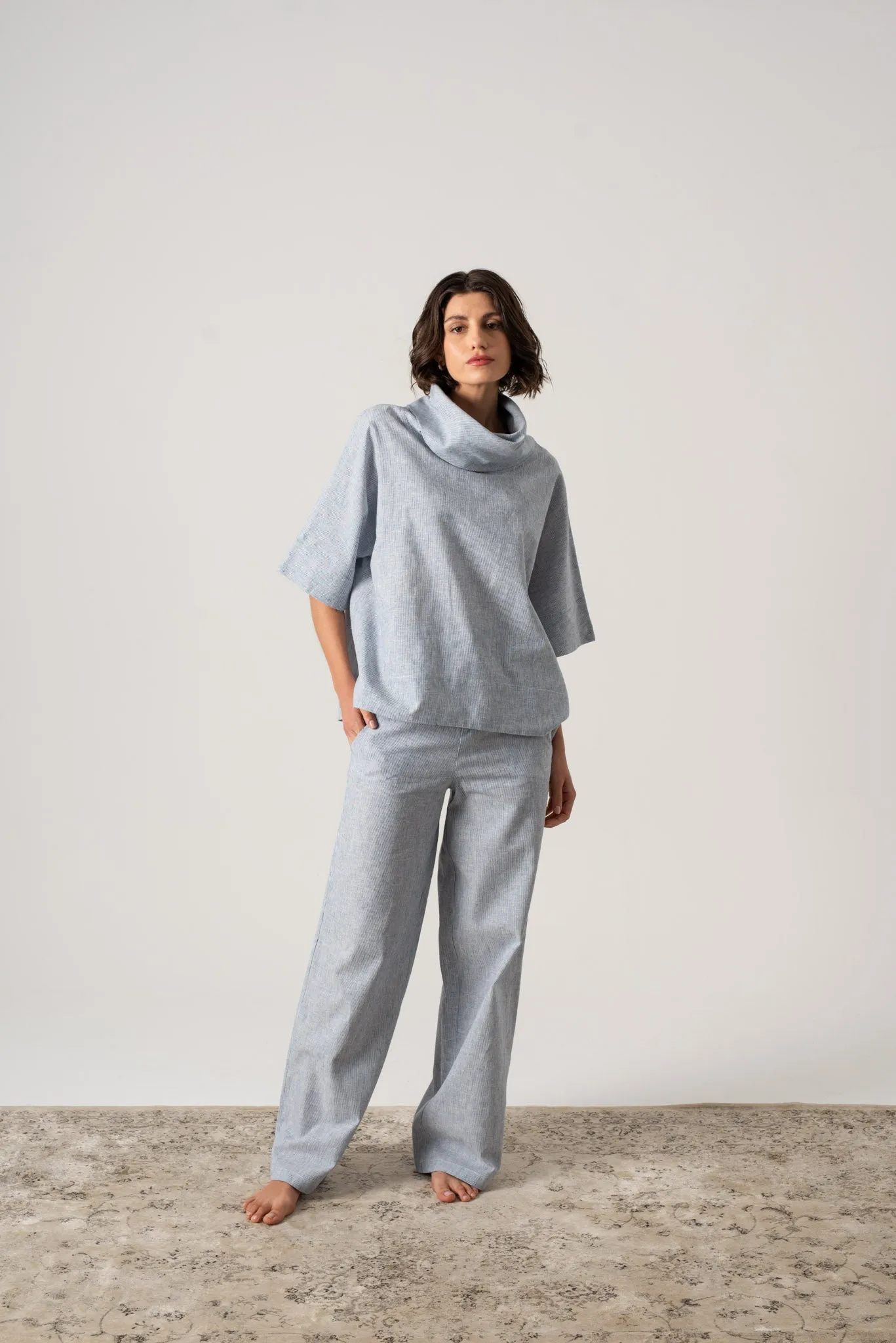 Bjorn Linen Top French Blue Stripe