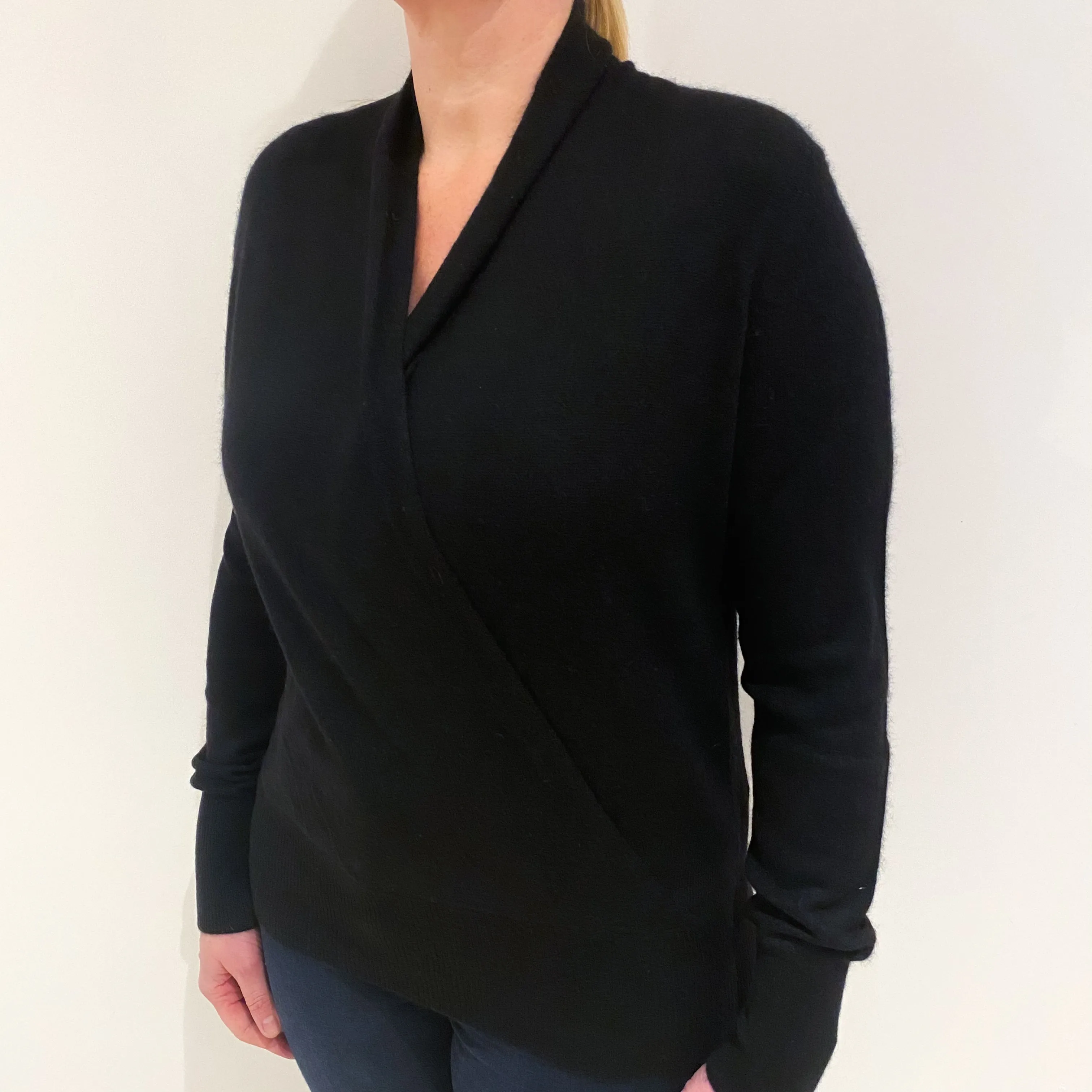 Black Crossover Cashmere V Neck Jumper Large