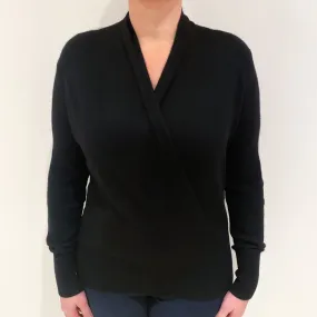 Black Crossover Cashmere V Neck Jumper Large
