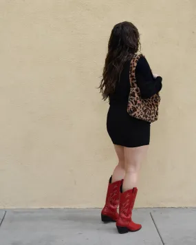 Black Off Shoulder Wrap Belted Ribbed Knit Sweater Dress