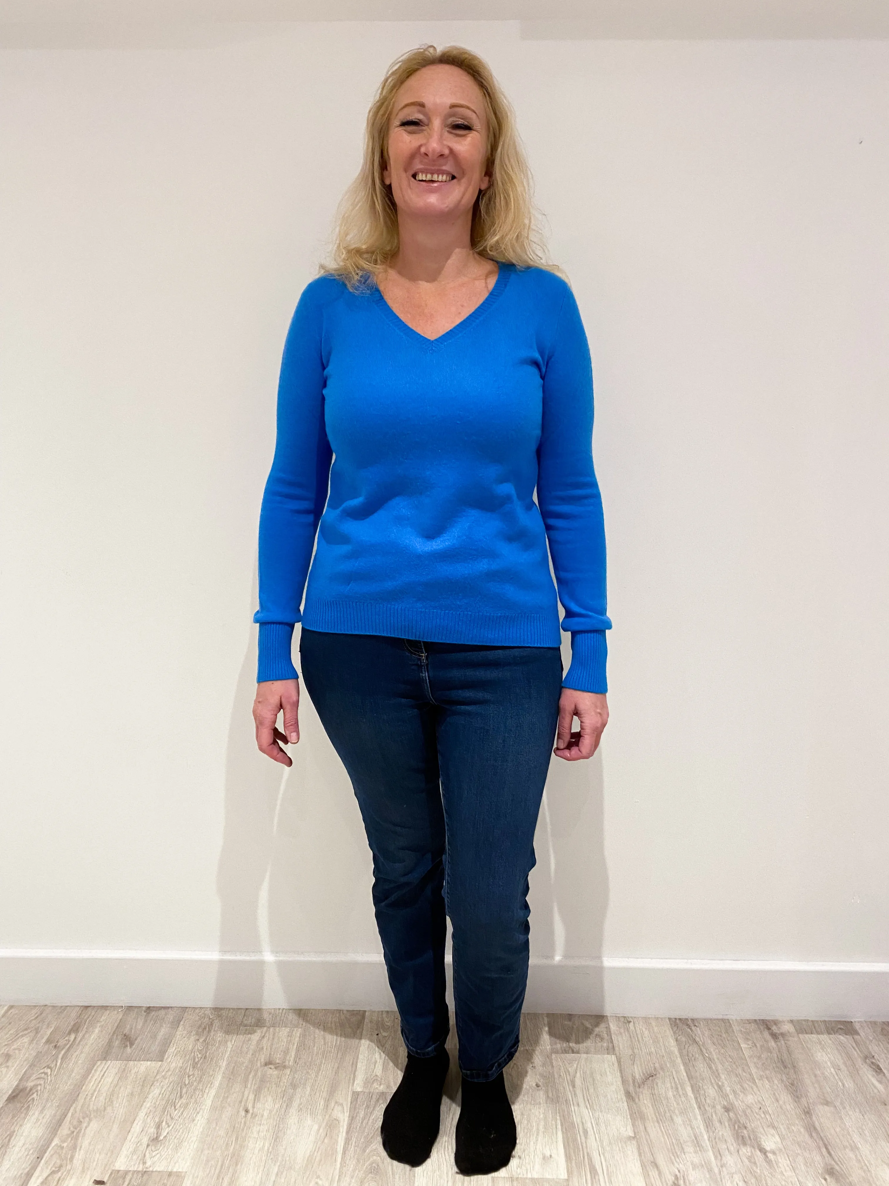 Blue Cashmere V-Neck Jumper Large