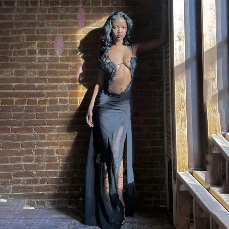 Bonnyshow Althea See-Through Mesh Maxi Dress