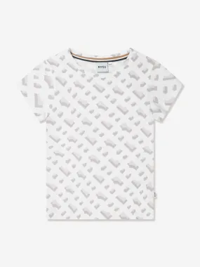 BOSS Girls Monogram Print T-Shirt in White