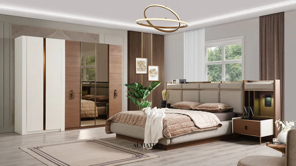 Braga Bedroom Set with King Size Bed, Dresser, Wardrobe and Side Tables