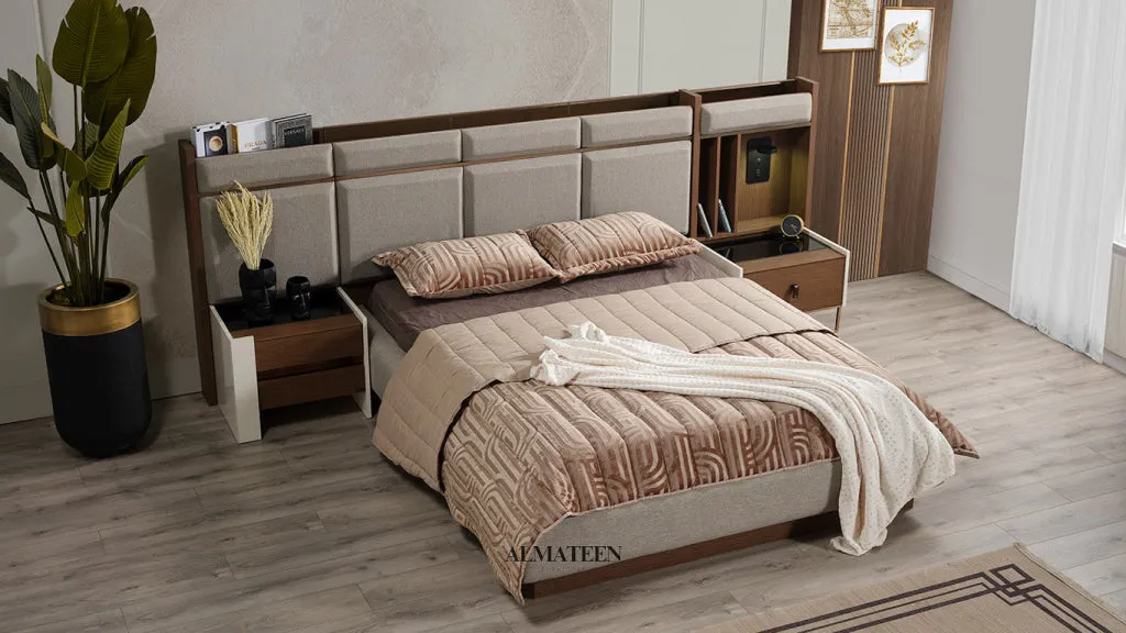 Braga Bedroom Set with King Size Bed, Dresser, Wardrobe and Side Tables