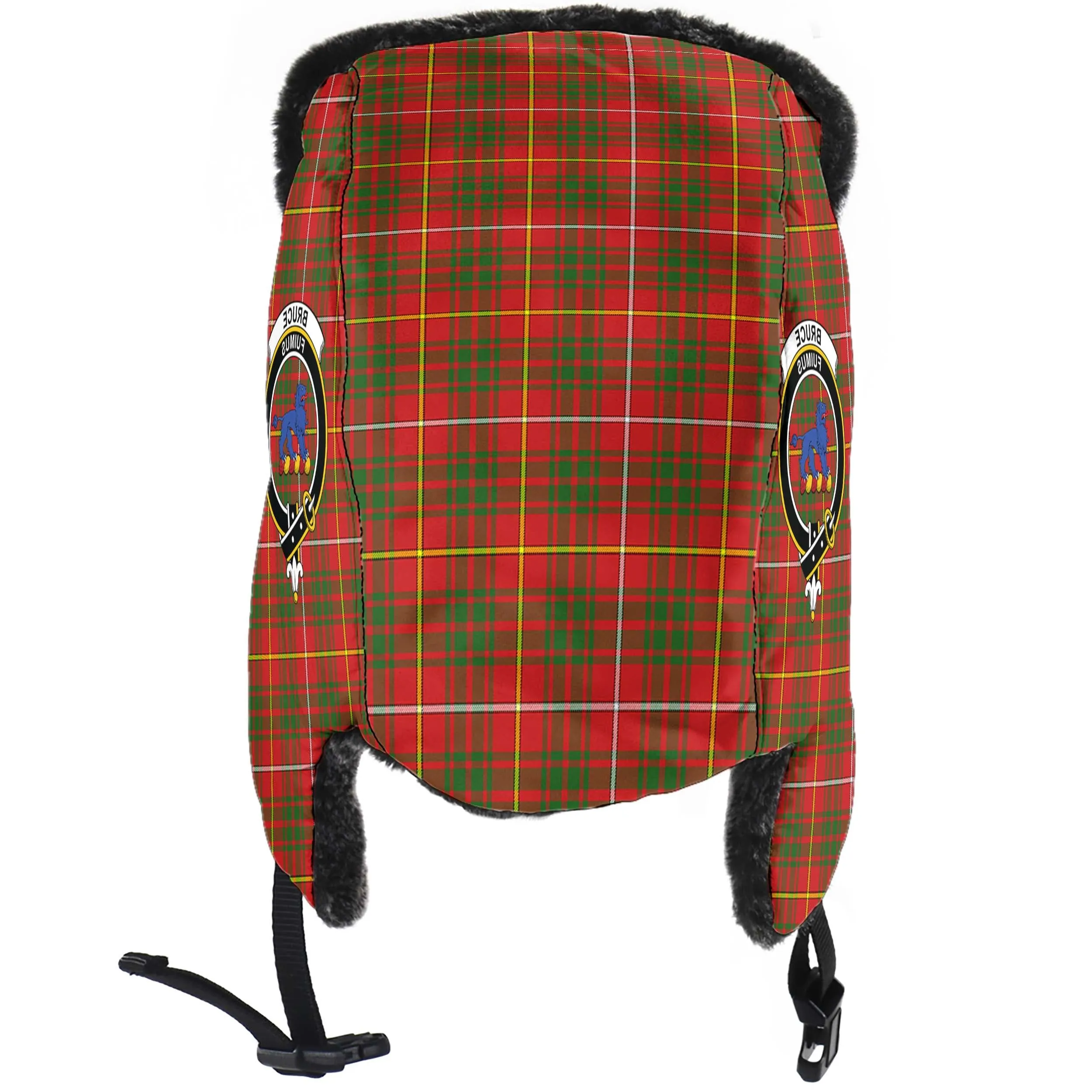Bruce Modern Tartan Winter Trapper Hat with Family Crest
