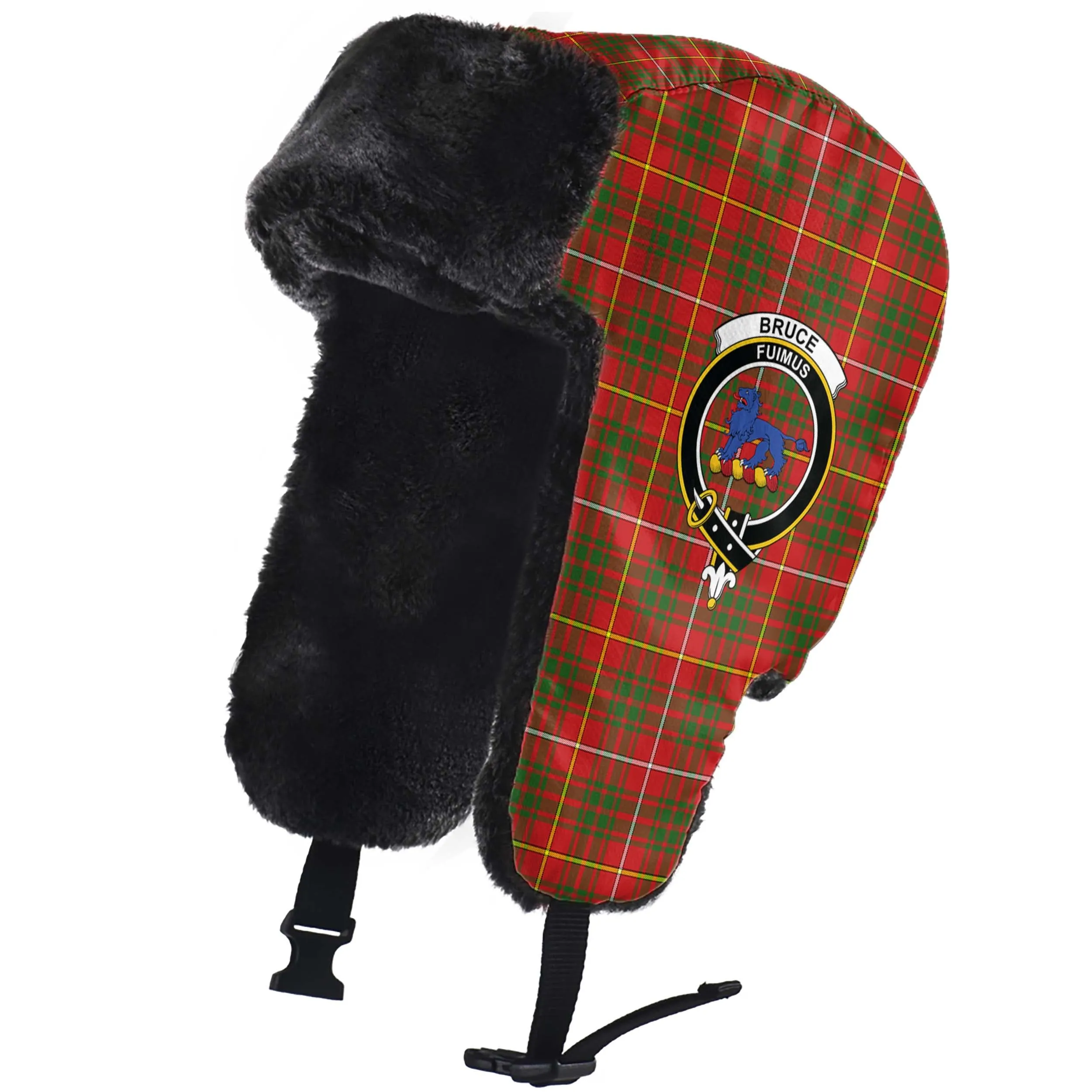Bruce Modern Tartan Winter Trapper Hat with Family Crest