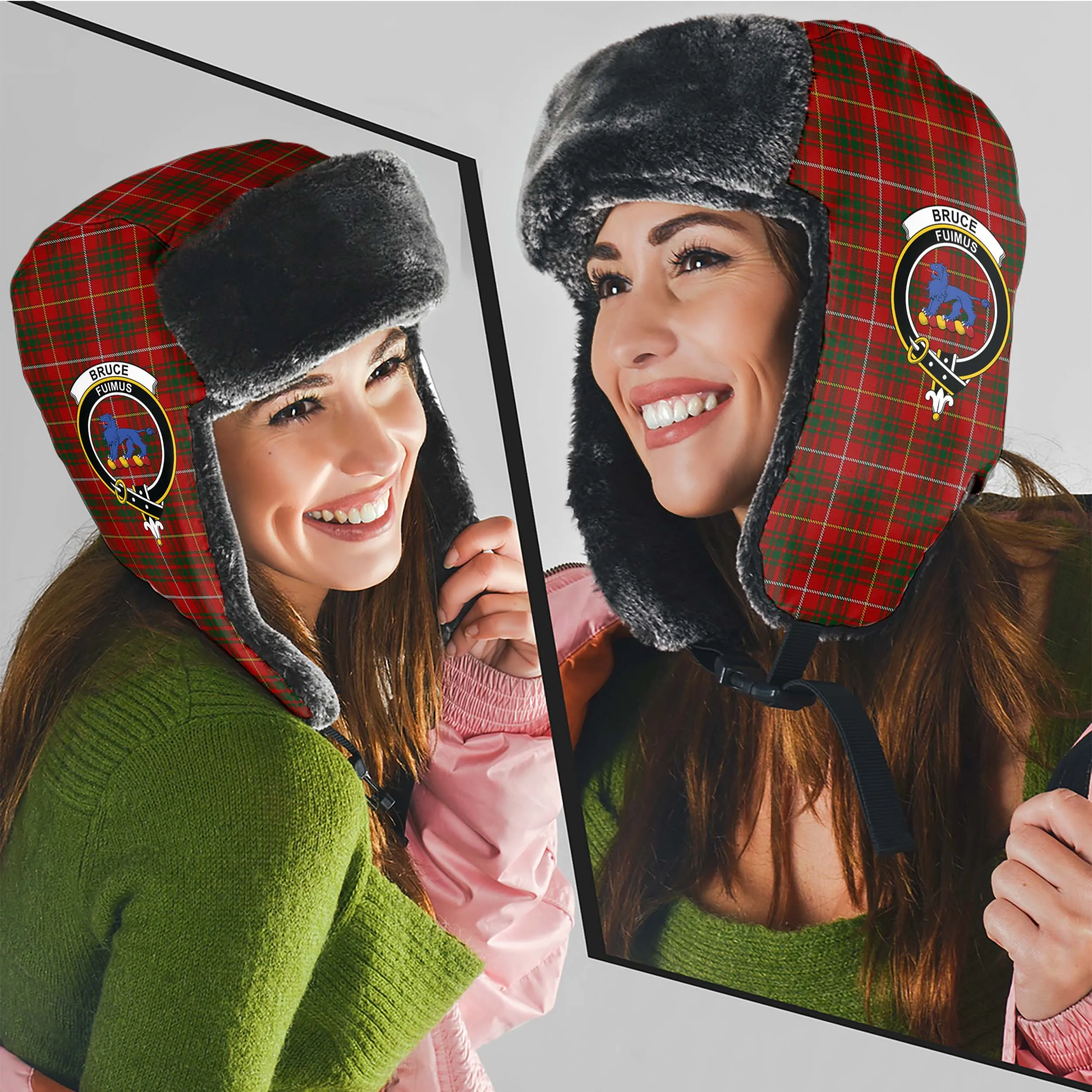 Bruce Tartan Winter Trapper Hat with Family Crest