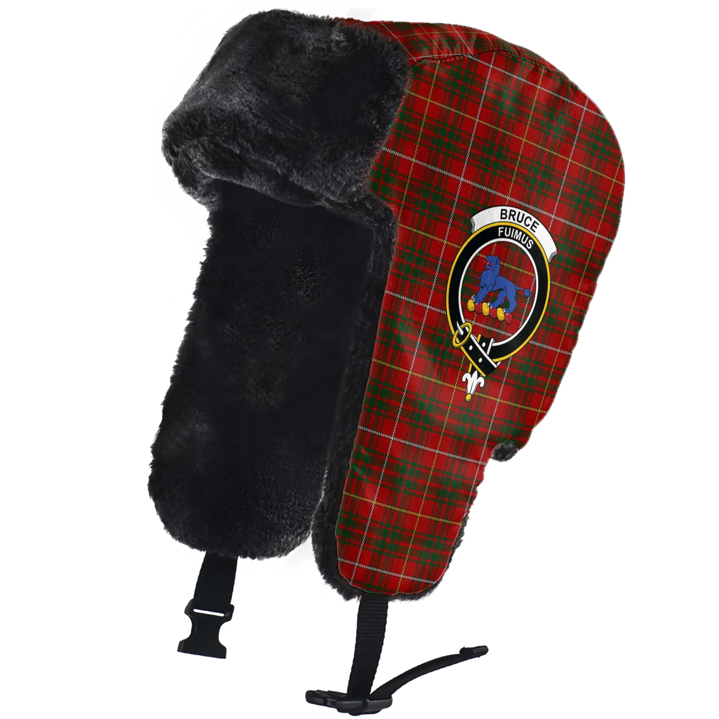 Bruce Tartan Winter Trapper Hat with Family Crest