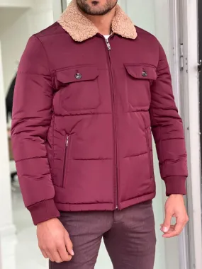 Cameron Slim Fit Claret Red Fur Winter Coat