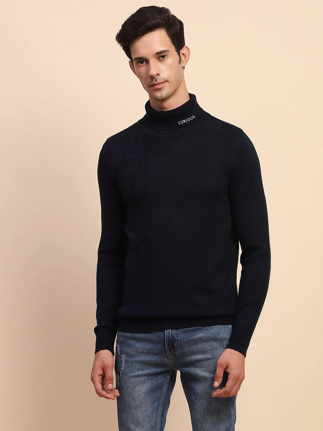 Camla Barcelona Cable Knit Turtleneck Navy Sweater