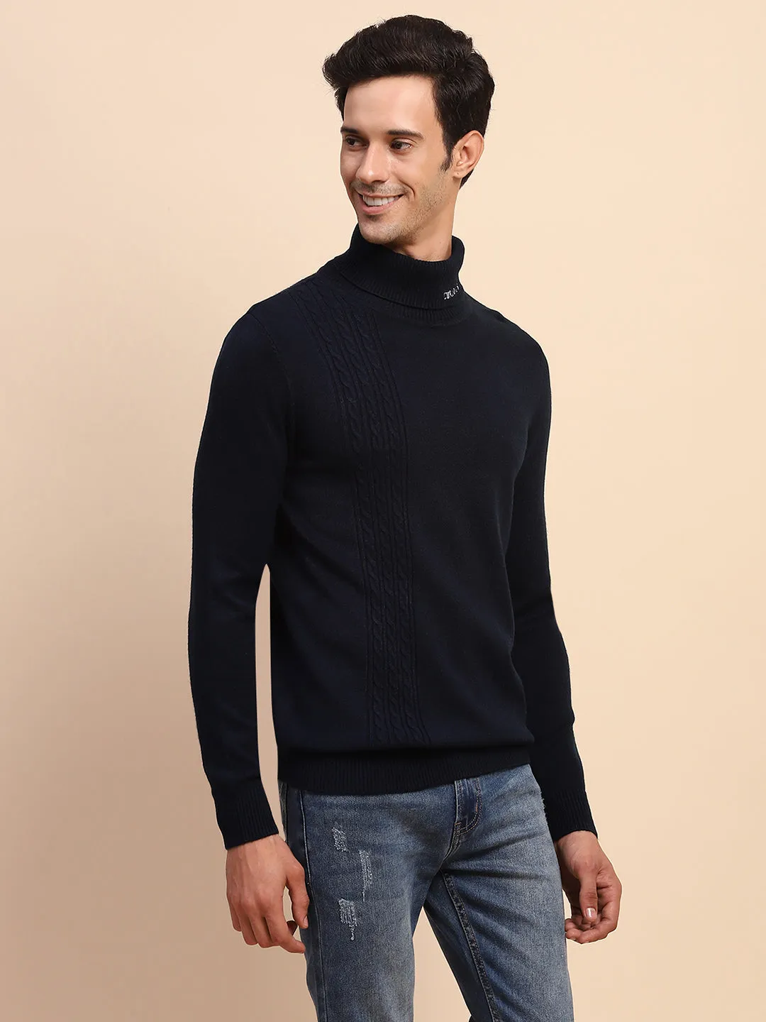 Camla Barcelona Cable Knit Turtleneck Navy Sweater
