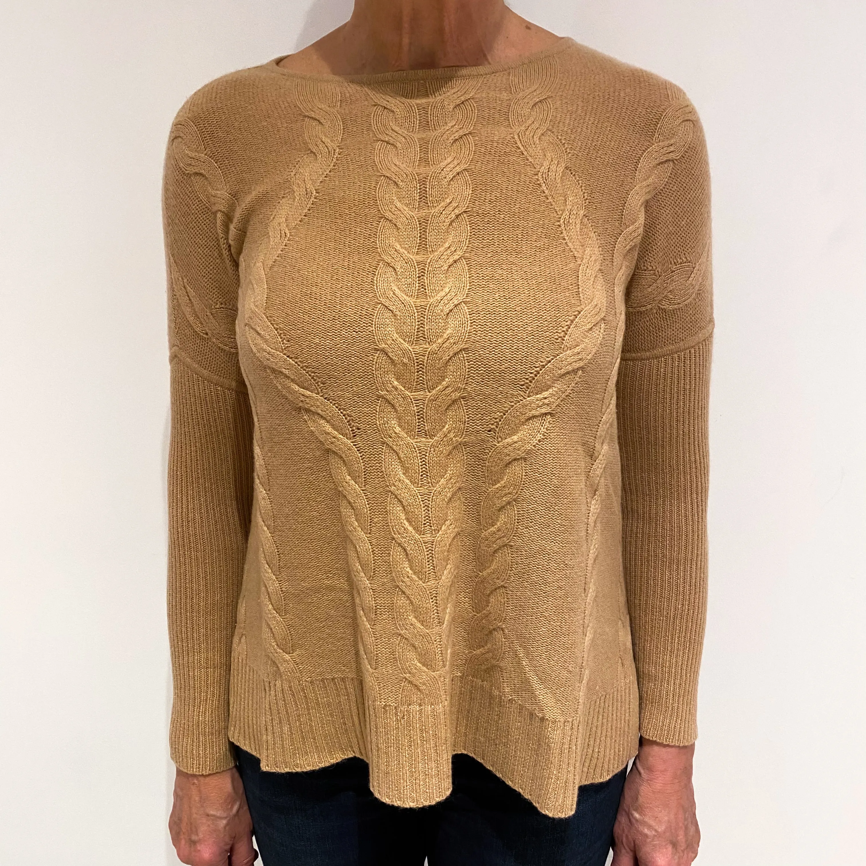 Caramel Brown Cashmere Boat Neck Jumper Medium