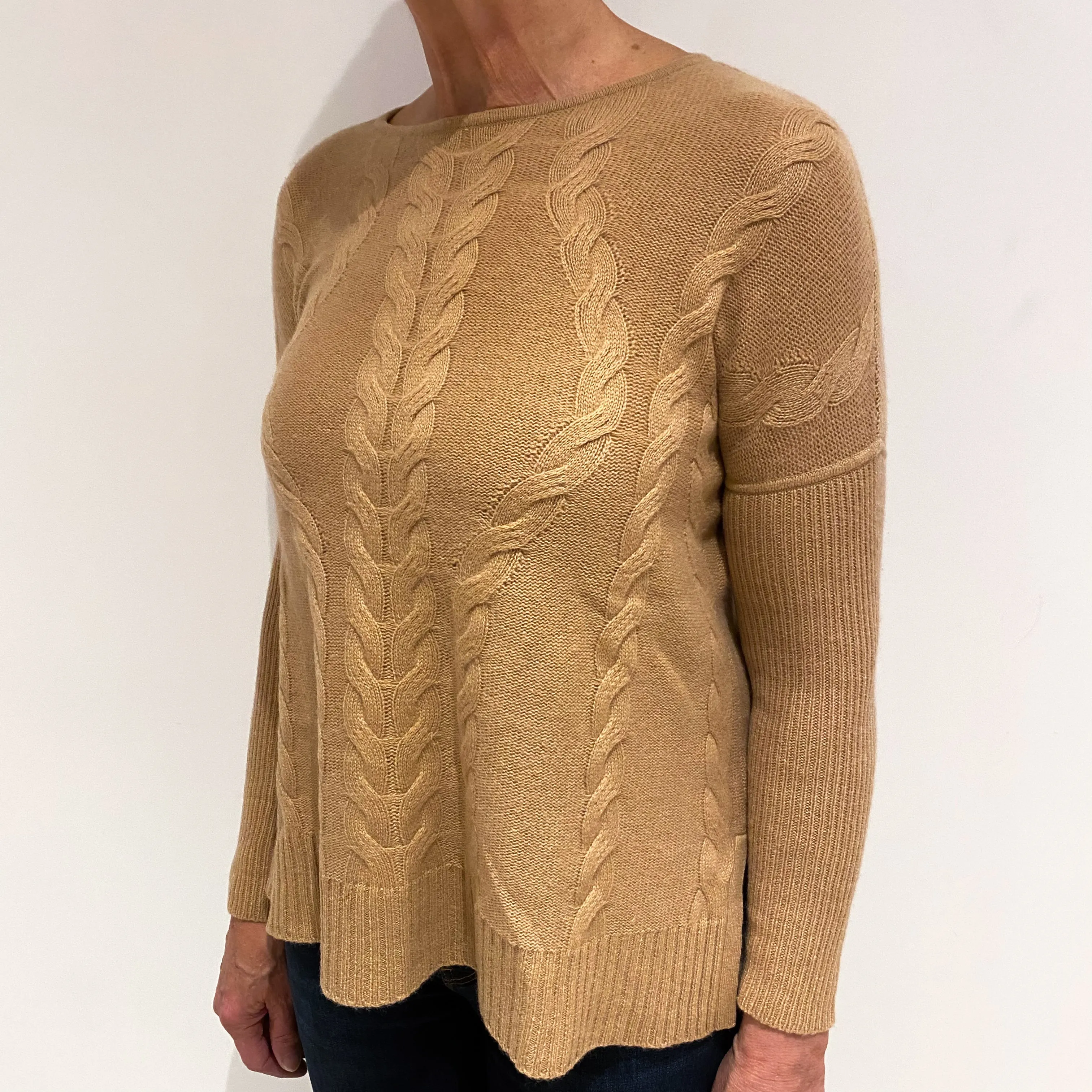 Caramel Brown Cashmere Boat Neck Jumper Medium