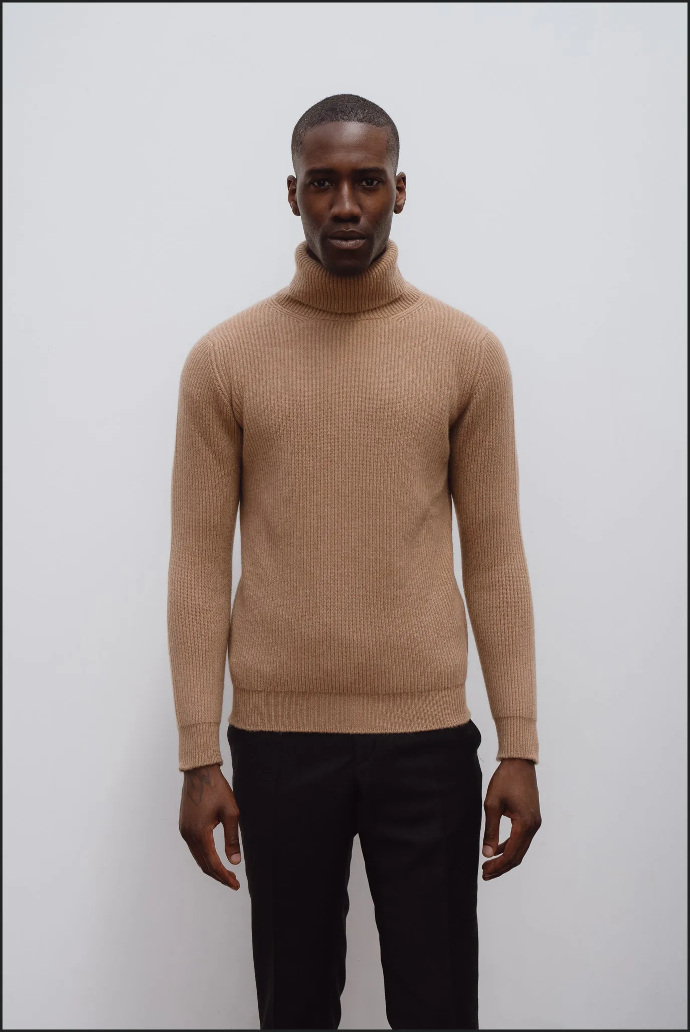 Cashmere ribbed submariner rollneck in camel