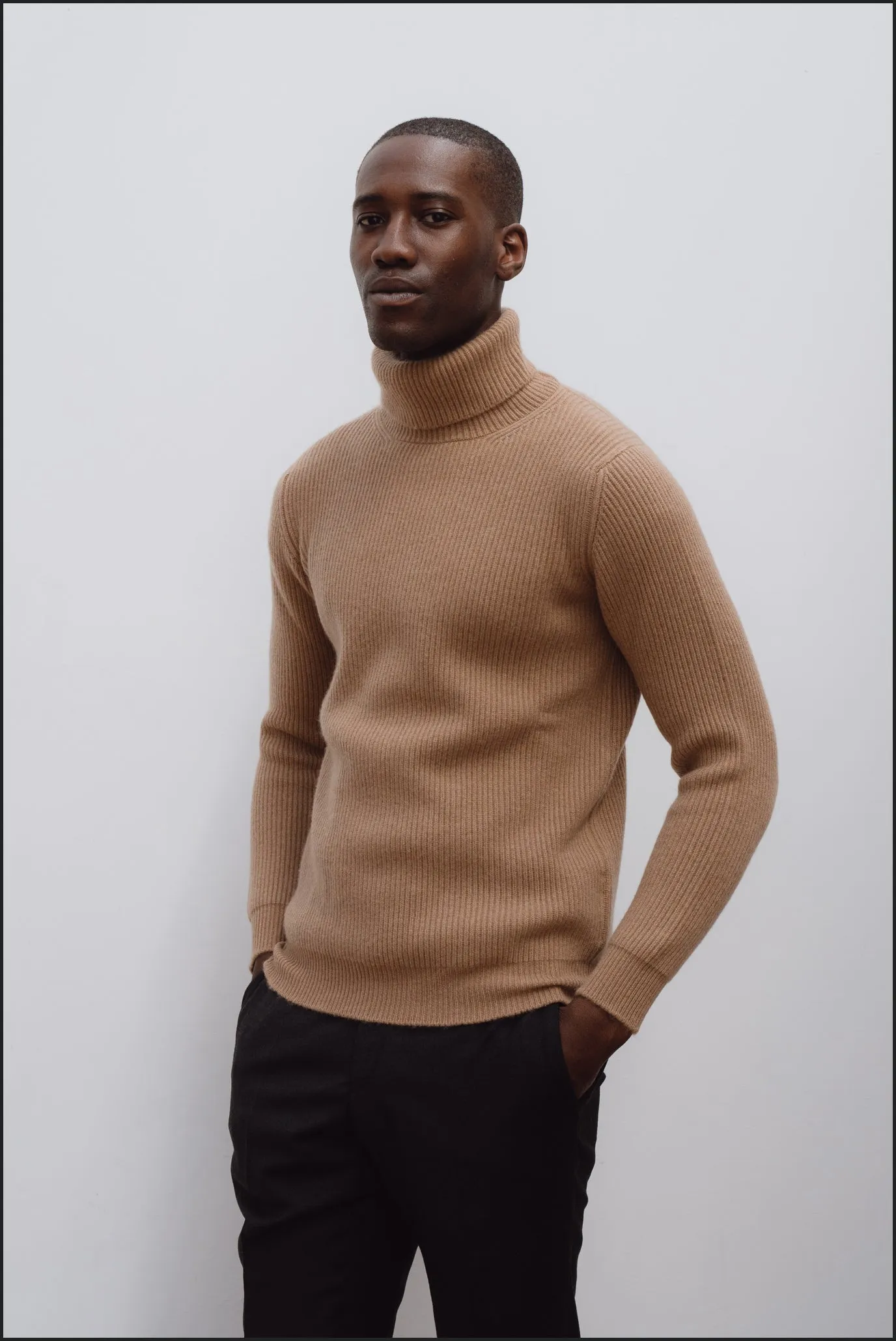 Cashmere ribbed submariner rollneck in camel