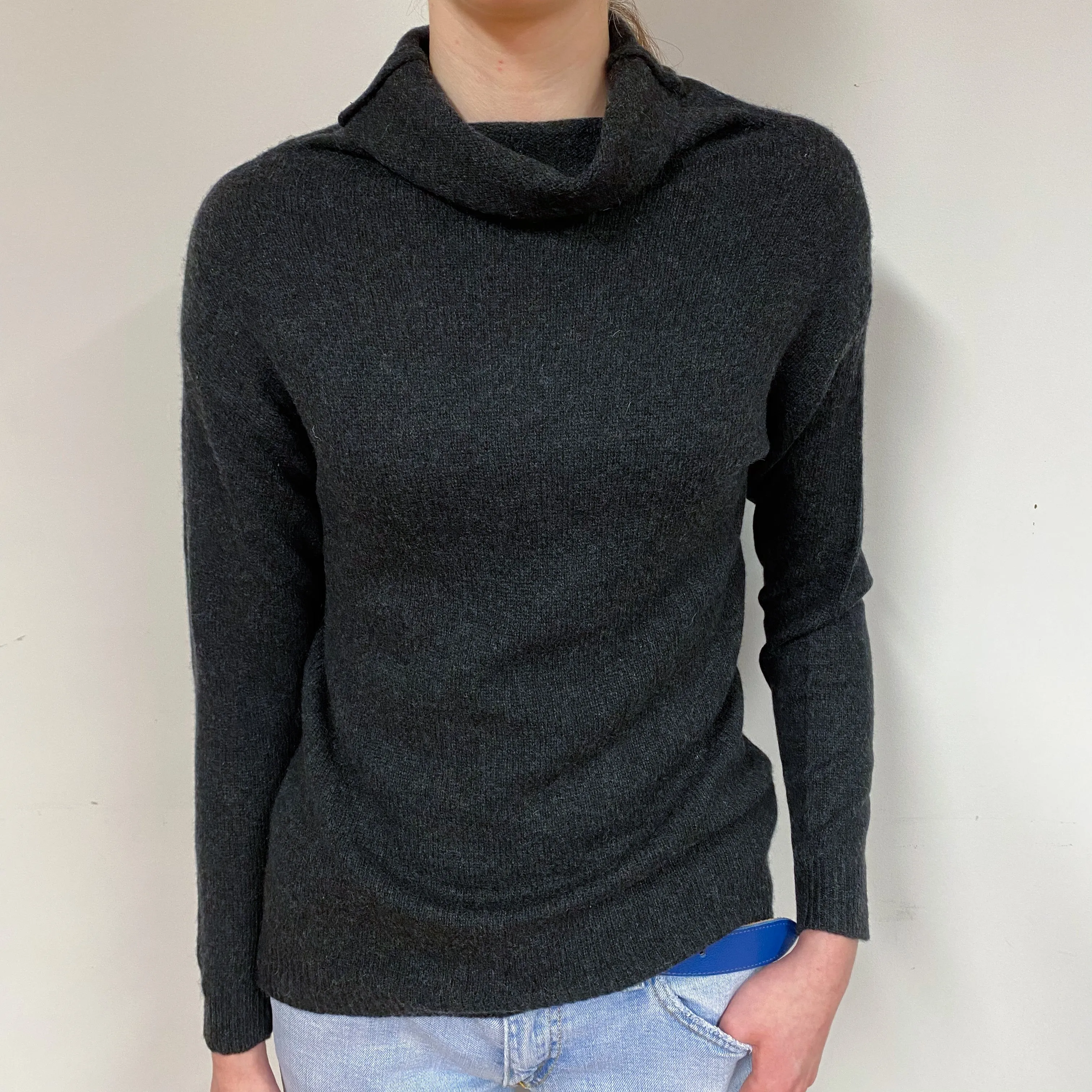 Charcoal Grey Cashmere Cowl Neck Jumper Extra Small